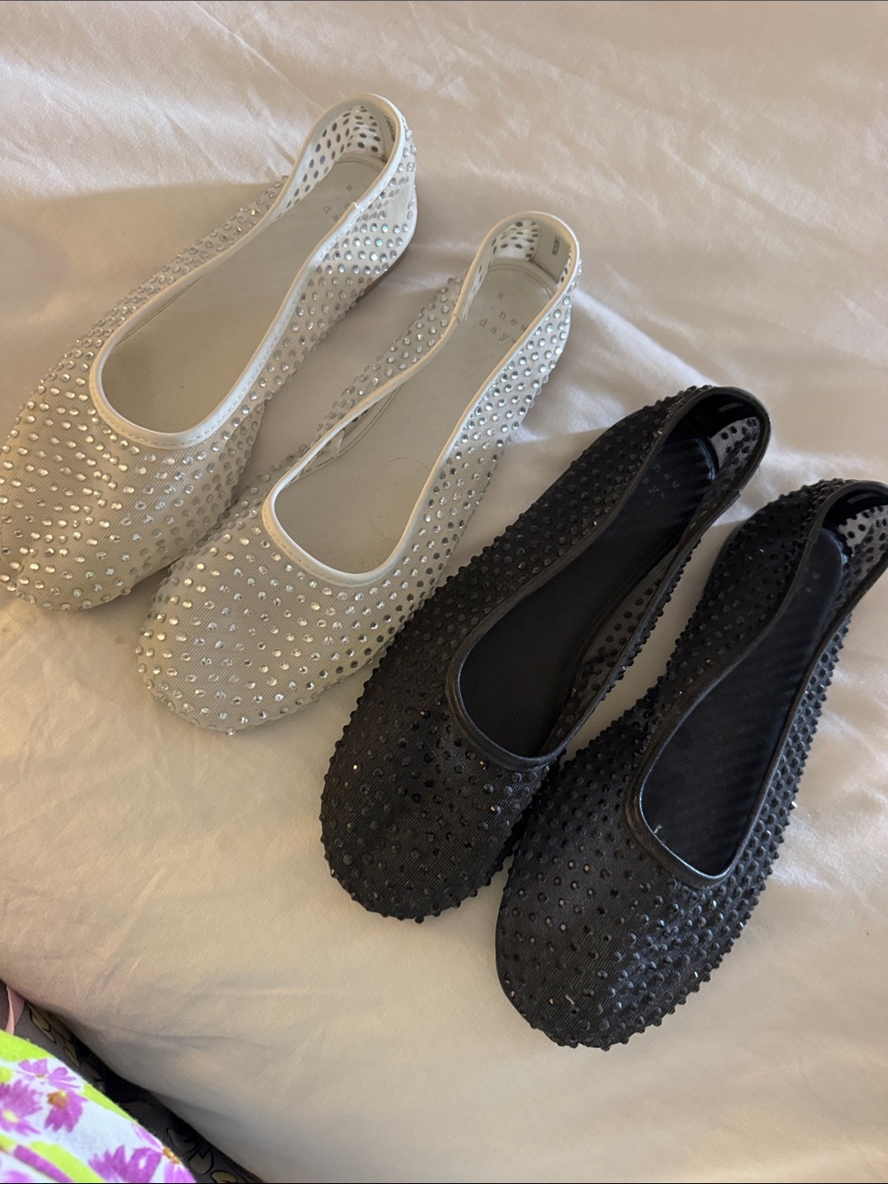 a new day Crystal-Studded Ballet Flats - White and Black